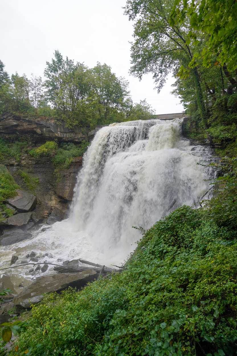 A View of Brandwine Falls with the water flowing strongly.