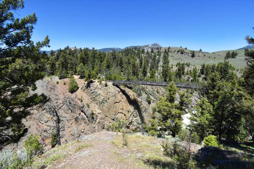 A view of the Hellroaring Creek Suspension Bridge.