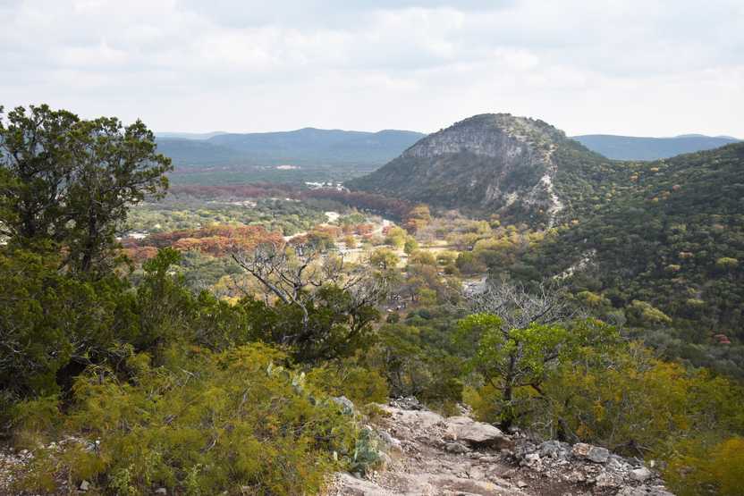 A great view of Mt Baldy and the surrounding hills from the Bridge Trail in Garner State Park.