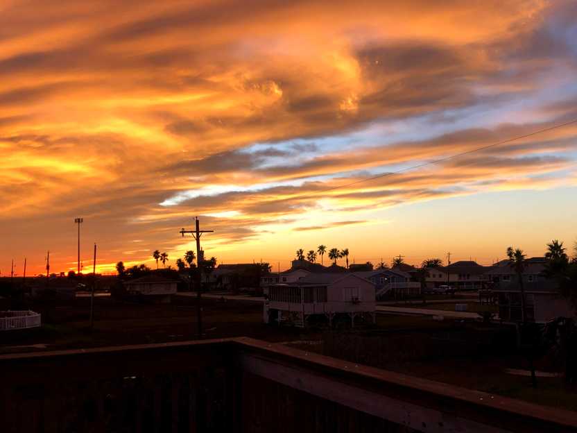 A vibrant sunset in Galveston, Texas.
