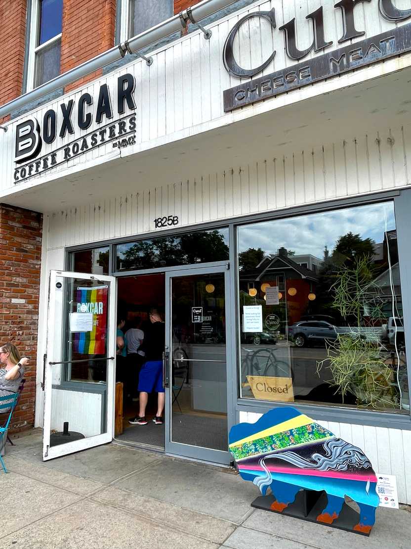 The exterior of Boxcar Coffee Roasters.