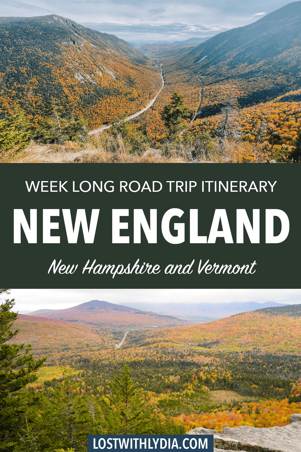 Plan an epic New England fall road trip with this guide! This 7 day itinerary includes the New Hampshire White mountains, Stowe, Vermont, Woodstock, Vermont and more.