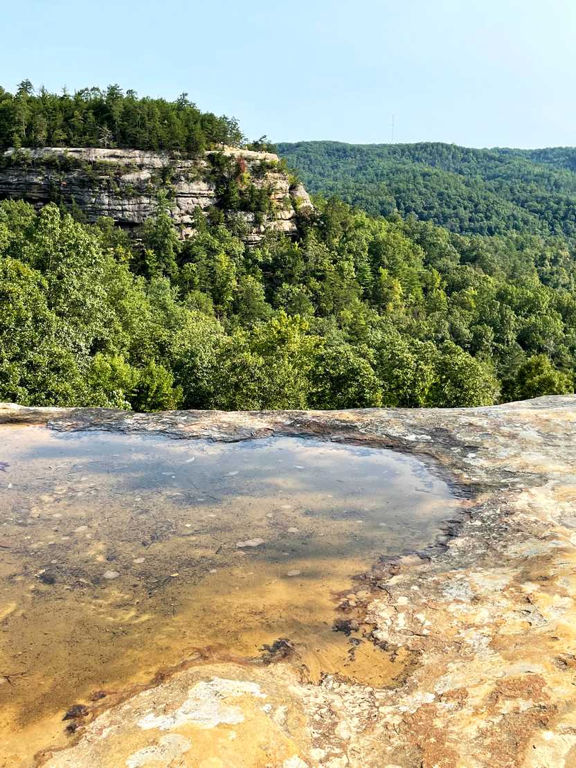 Looking out from a rock face in Natural Bridge State Park