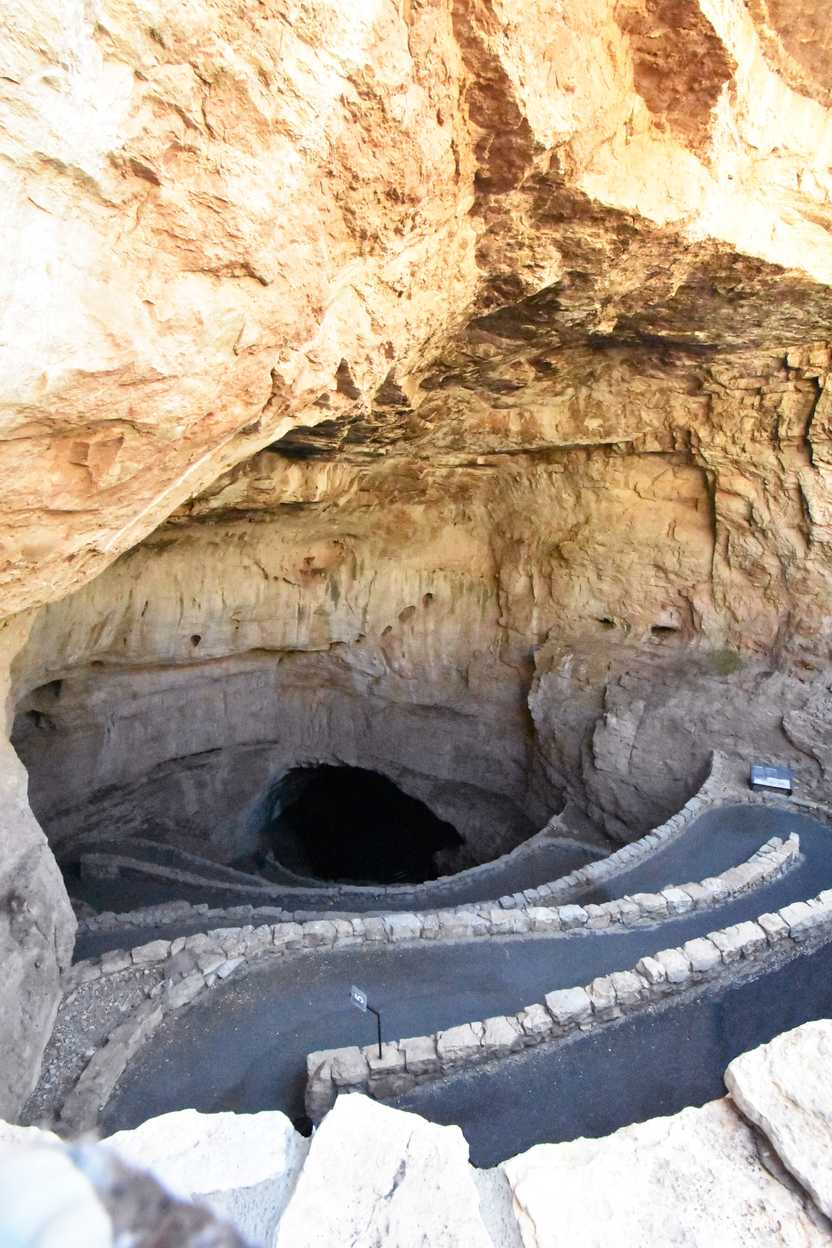 Switchbacks entering the cave at Carlsbad Caverns.