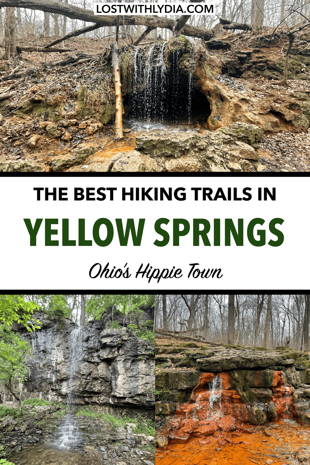 Discover the best hiking trails in Yellow Springs, Ohio's hippie town! These trails have beautiful waterfalls, unique rock formations and are fun to everyone. After a day of hiking, explore downtown Yellow Springs.