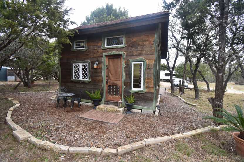 The exterior of the Havenwald Cottage in Dripping Springs.