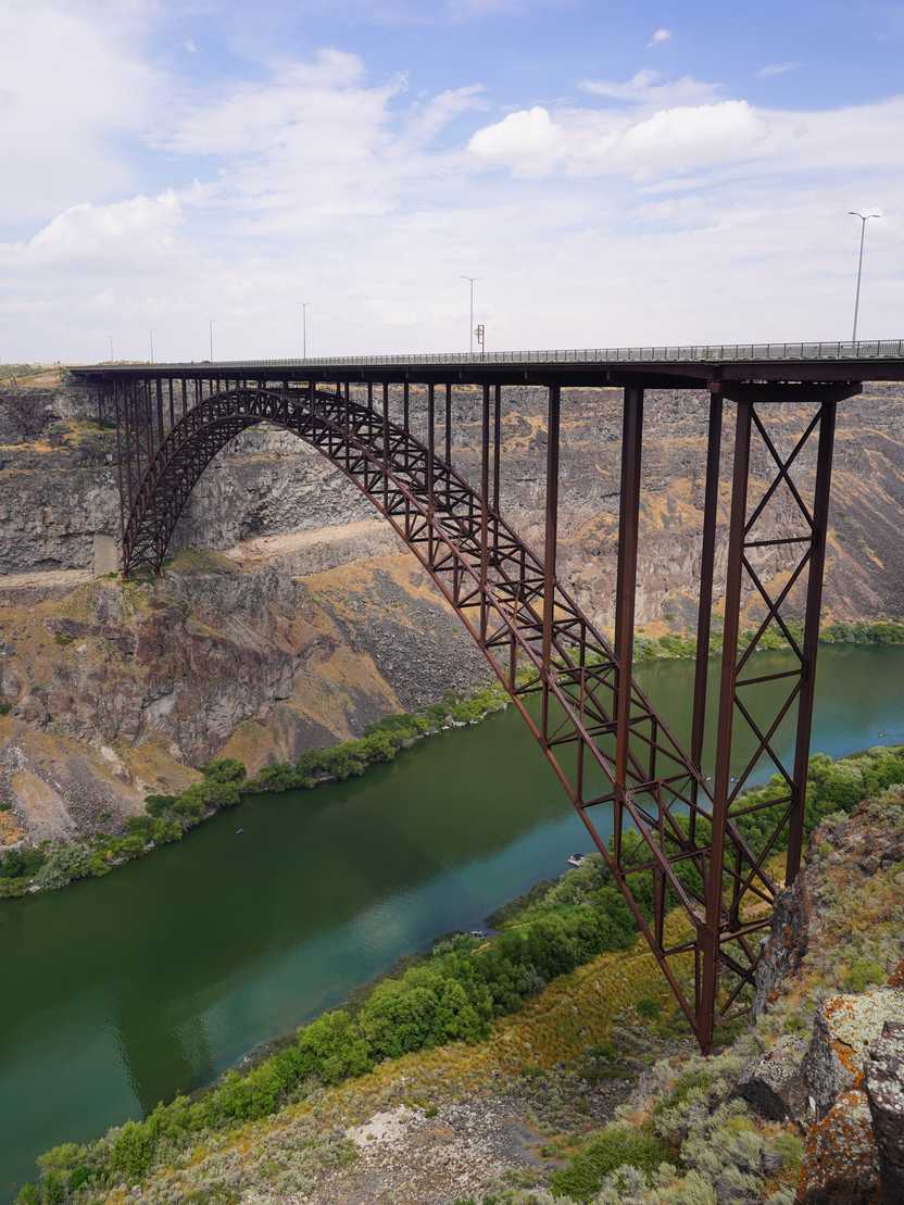 A view of the Perrine Memorial Bridge from the rim of the canyon. A view of the Perrine Memorial Bridge from the rim of the canyon.
