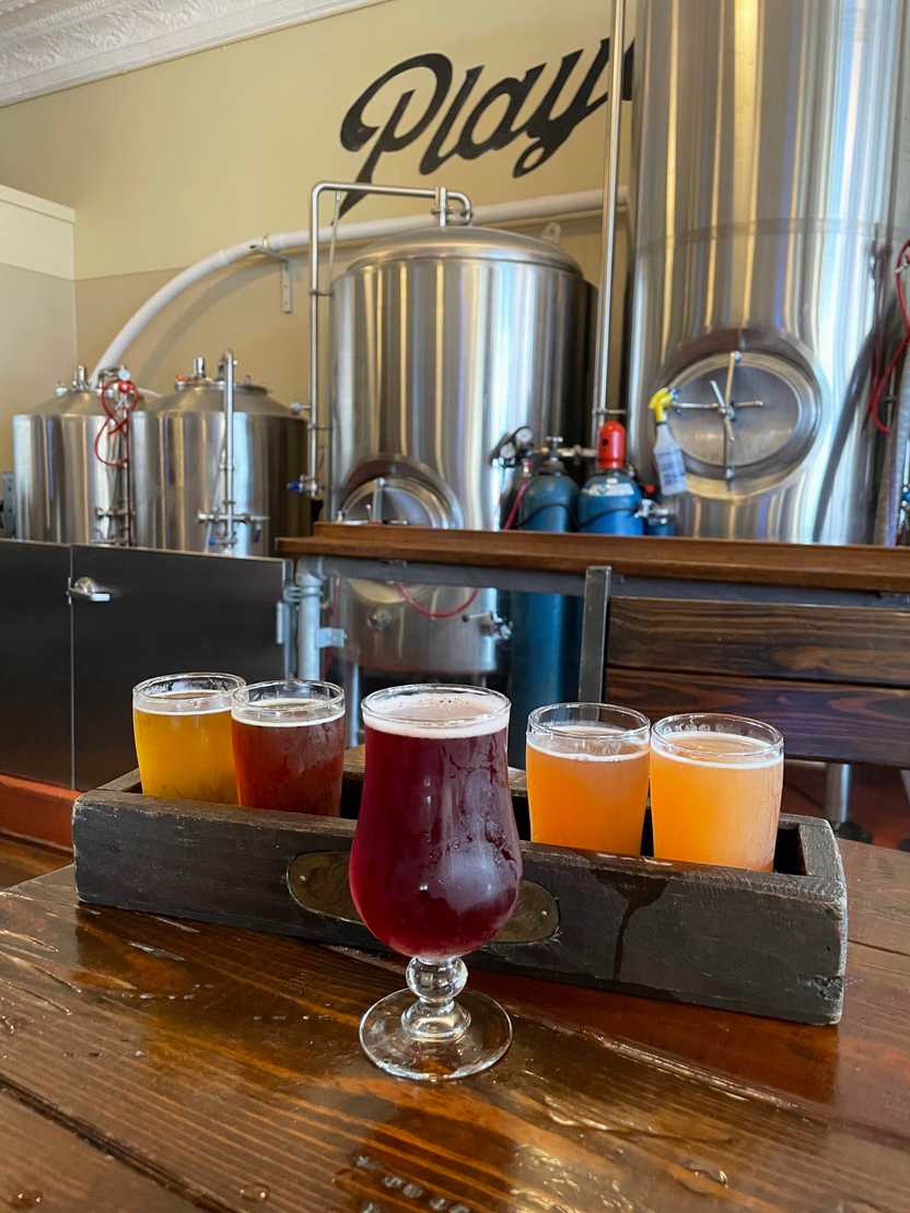 A flight of 5 beers sitting on a table at the Playadina Brewing Company. A flight of 5 beers sitting on a table at the Playadina Brewing Company.