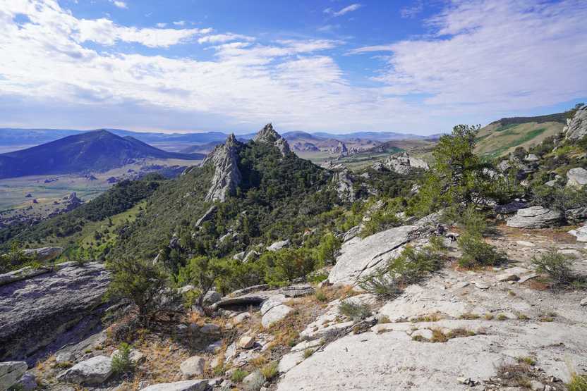 A view of interesting rock formations from a hiking trail at City of Rocks National Reserve