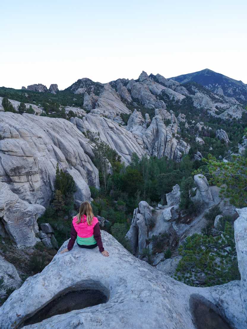Lydia gazing out at white rock formations from her campsite in City of Rocks Lydia gazing out at white rock formations from her campsite in City of Rocks