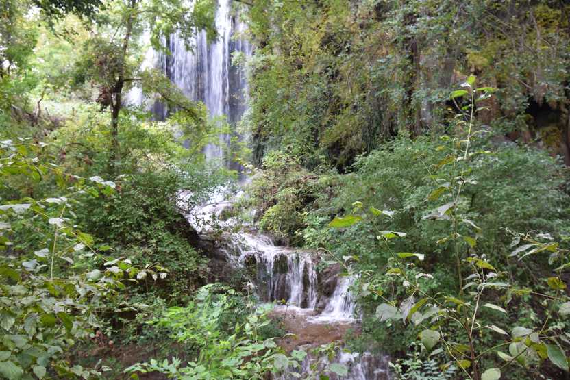 Gorman Falls through the leaves at Colorado Bend State Park