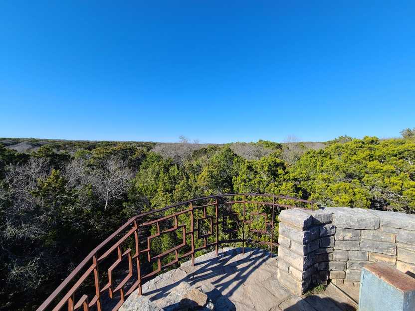 A view of trees from top of the Rock Tower in Mother Neff State Park.