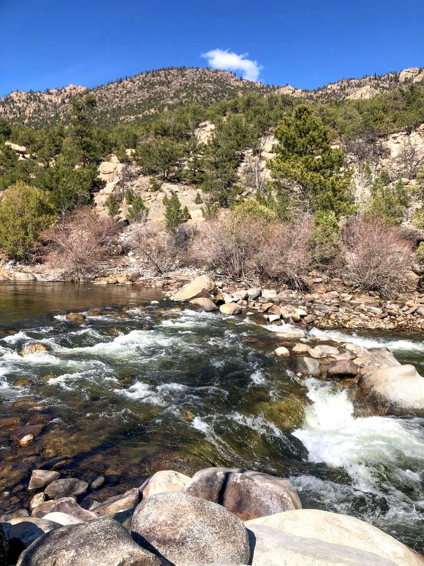 Looking across river rapids in Buena Vista.