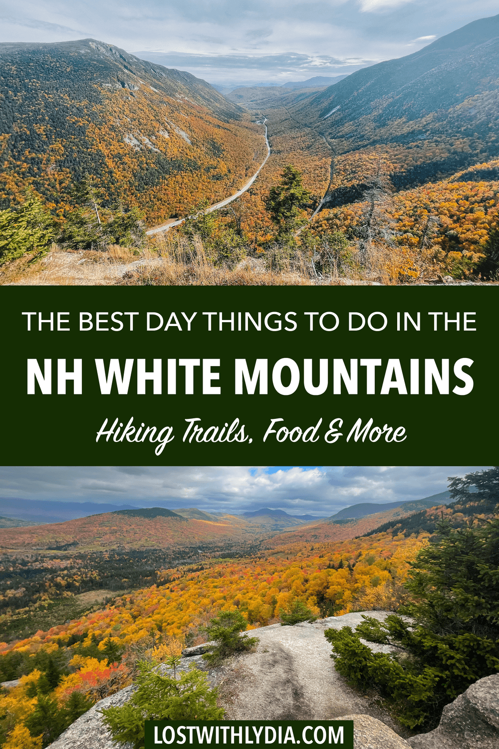 Plan your perfect fall road trip to the White Mountains with this guide! Discover the best things to do in the New Hampshire White Mountains, including hiking trails, the best food, scenic drives and more!