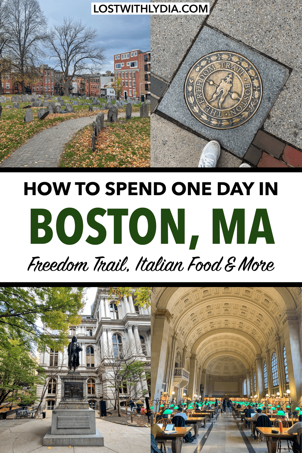 Find out how to spend one day in Boston with this travel guide! Discover a guide to walking The Freedom Trail self-guided, the best food in Boston and tips along the way.