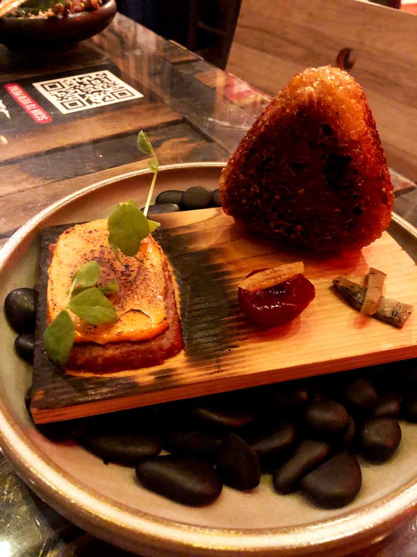 Crispy rice and pimento miso from the omakase menu at Kemuri Tatsu-ya.